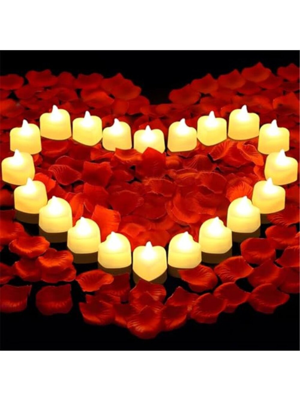 3000 Silk Rose Petals 20 LED Tea Light Candles Wedding Valentine Romantic Set